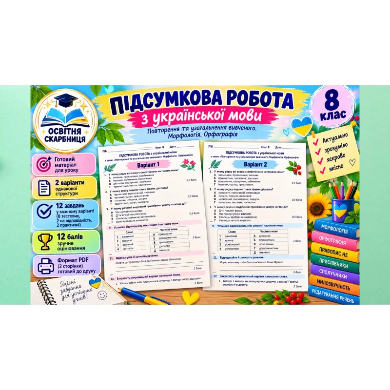 Контрольна робота Українська мова 8 клас - зображення Skoln